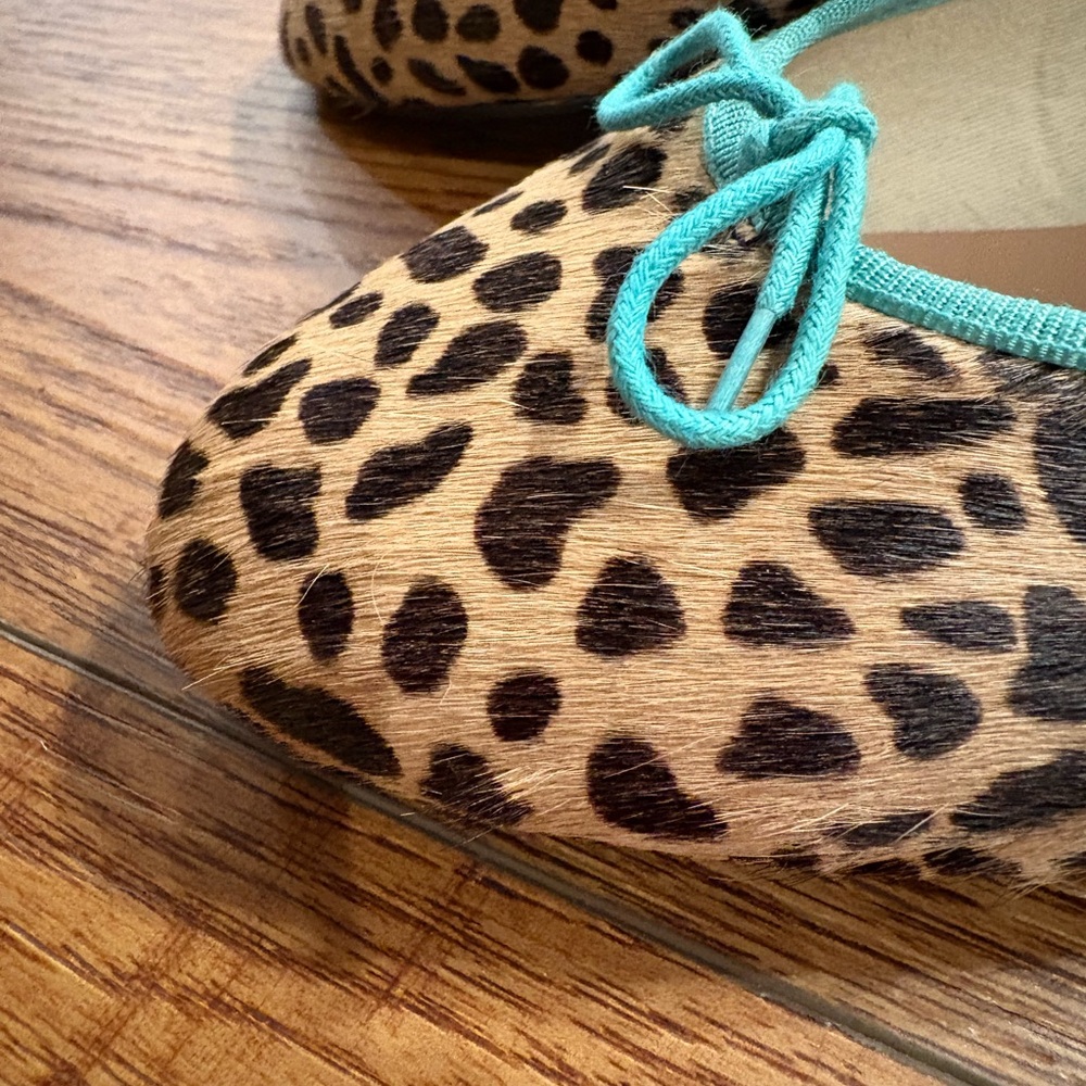 Leopard Print Ballet Flats with Teal Trim - Picture 3 of 10